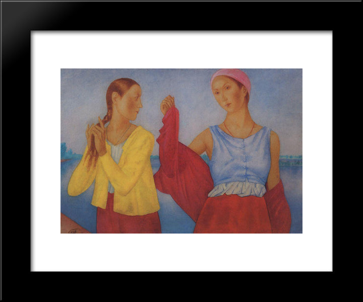 Two Girls 20x24 Black Modern Wood Framed Art Print Poster by Petrov Vodkin, Kuzma