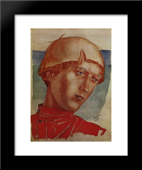 Head Of A Boy 20x24 Black Modern Wood Framed Art Print Poster by Petrov Vodkin, Kuzma