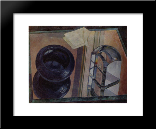 Still Life With An Ashtray 20x24 Black Modern Wood Framed Art Print Poster by Petrov Vodkin, Kuzma