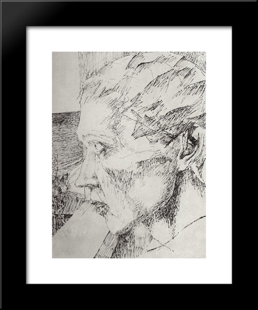 Men'S Head 20x24 Black Modern Wood Framed Art Print Poster by Petrov Vodkin, Kuzma