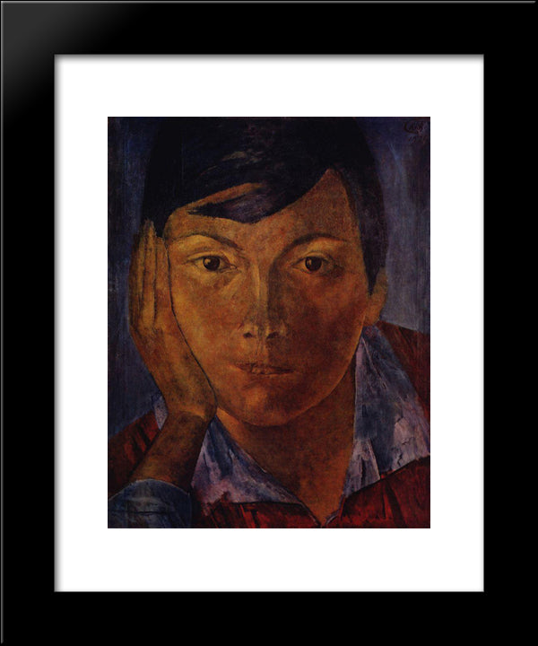 Yellow Face (Female Face) 20x24 Black Modern Wood Framed Art Print Poster by Petrov Vodkin, Kuzma