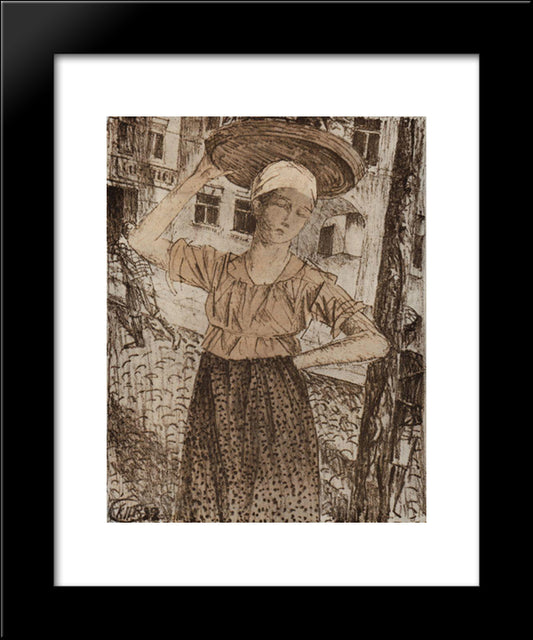 Raznoschitsa 20x24 Black Modern Wood Framed Art Print Poster by Petrov Vodkin, Kuzma