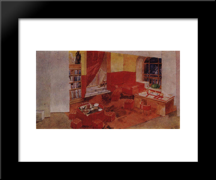 Set Design For Staging Diary Of Satan (By L. Andreev) 20x24 Black Modern Wood Framed Art Print Poster by Petrov Vodkin, Kuzma