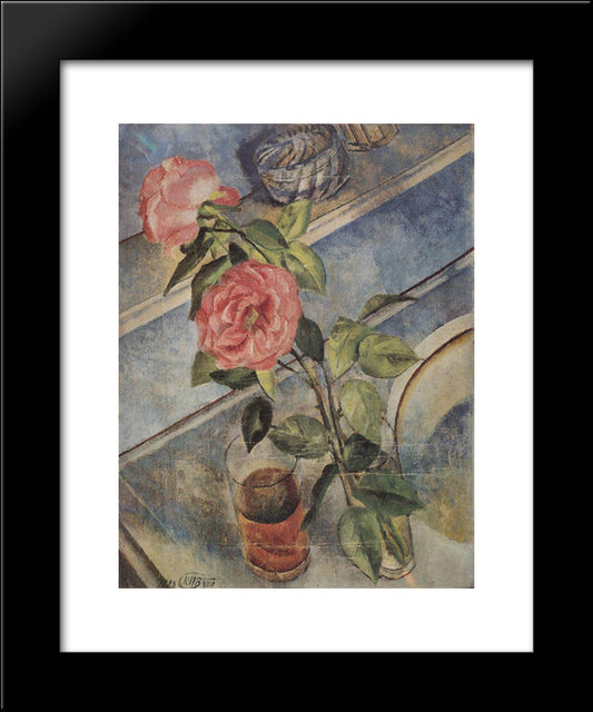 Still Life With Roses 20x24 Black Modern Wood Framed Art Print Poster by Petrov Vodkin, Kuzma