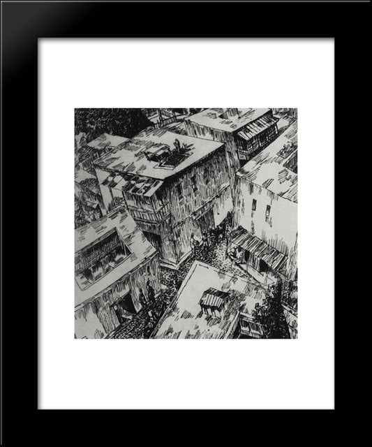 Roofs 20x24 Black Modern Wood Framed Art Print Poster by Petrov Vodkin, Kuzma