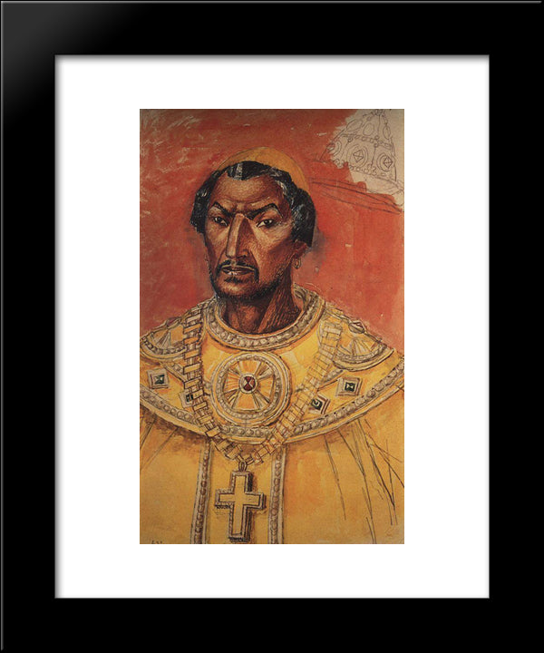 Sketch Of Make-Up To The Tragedy Of Boris Godunov Pushkin'S Boris Godunov 20x24 Black Modern Wood Framed Art Print Poster by Petrov Vodkin, Kuzma