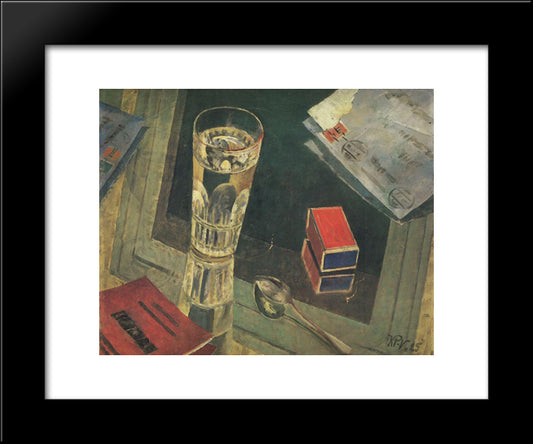 Still Life With Letters 20x24 Black Modern Wood Framed Art Print Poster by Petrov Vodkin, Kuzma