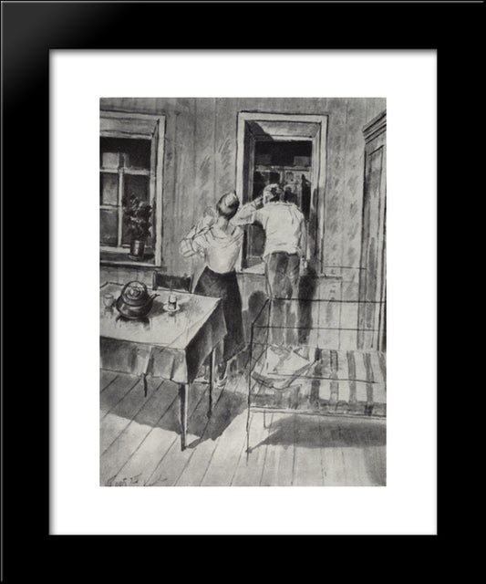 The First Sketch For The Painting In 1919 20x24 Black Modern Wood Framed Art Print Poster by Petrov Vodkin, Kuzma