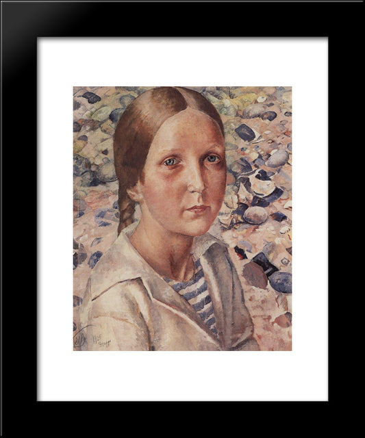 The Girl On The Beach 20x24 Black Modern Wood Framed Art Print Poster by Petrov Vodkin, Kuzma