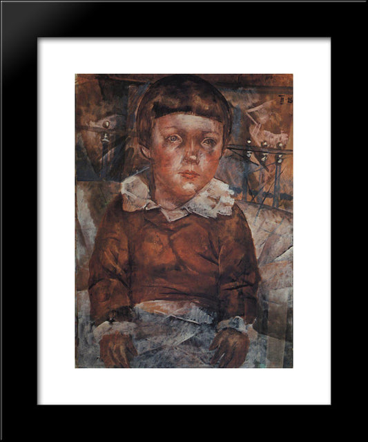 Lenushka In Bed 20x24 Black Modern Wood Framed Art Print Poster by Petrov Vodkin, Kuzma