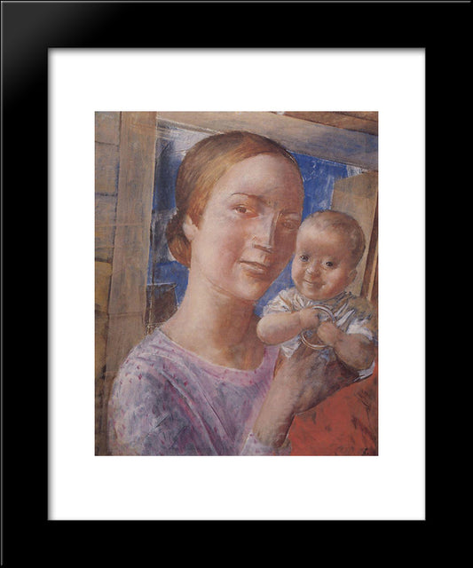Mother And Child 20x24 Black Modern Wood Framed Art Print Poster by Petrov Vodkin, Kuzma