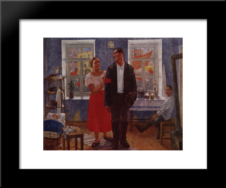 The First Demonstration (Family Working On The First Anniversary Of October) 20x24 Black Modern Wood Framed Art Print Poster by Petrov Vodkin, Kuzma