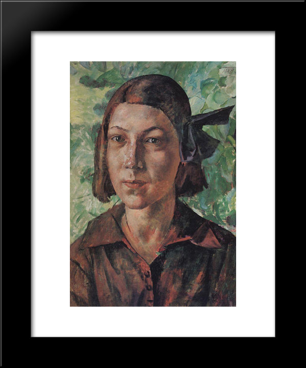 The Girl In The Garden 20x24 Black Modern Wood Framed Art Print Poster by Petrov Vodkin, Kuzma