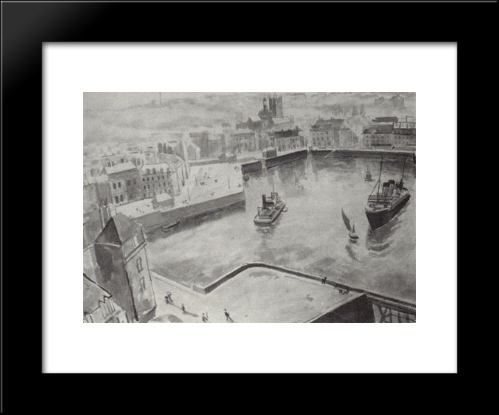 The Port Of Dieppe 20x24 Black Modern Wood Framed Art Print Poster by Petrov Vodkin, Kuzma