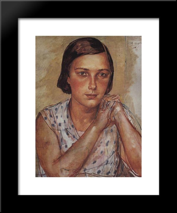 Portrait Of The Artist'S Daughter 20x24 Black Modern Wood Framed Art Print Poster by Petrov Vodkin, Kuzma