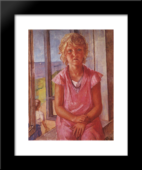 The Daughter Of A Fisherman 20x24 Black Modern Wood Framed Art Print Poster by Petrov Vodkin, Kuzma