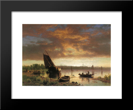 Harbor Scene 20x24 Black Modern Wood Framed Art Print Poster by Bierstadt, Albert