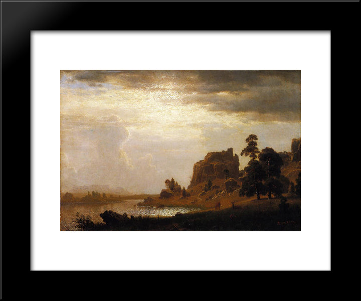 On The Sweetwater Near The Devil'S Gate, Nebraska 20x24 Black Modern Wood Framed Art Print Poster by Bierstadt, Albert