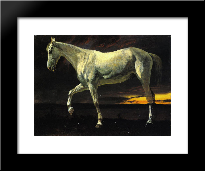 White Horse And Sunset 20x24 Black Modern Wood Framed Art Print Poster by Bierstadt, Albert