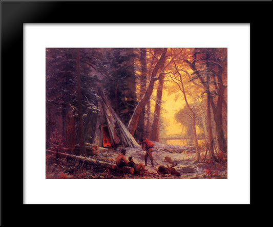 Moose Hunters Camp 20x24 Black Modern Wood Framed Art Print Poster by Bierstadt, Albert