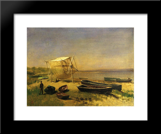 Fishing Station, Watch Hill 20x24 Black Modern Wood Framed Art Print Poster by Bierstadt, Albert