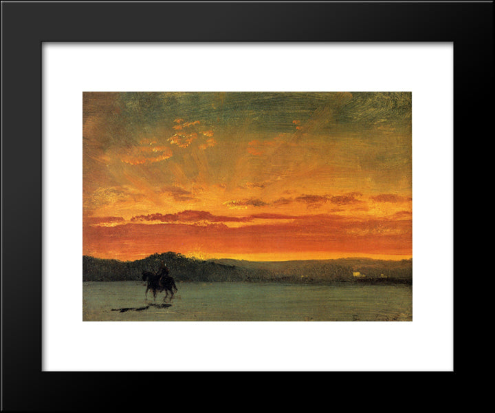 Indian Rider At Sunset 20x24 Black Modern Wood Framed Art Print Poster by Bierstadt, Albert