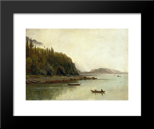 Indians Fishing 20x24 Black Modern Wood Framed Art Print Poster by Bierstadt, Albert
