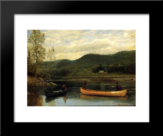 Men In Two Canoes 20x24 Black Modern Wood Framed Art Print Poster by Bierstadt, Albert