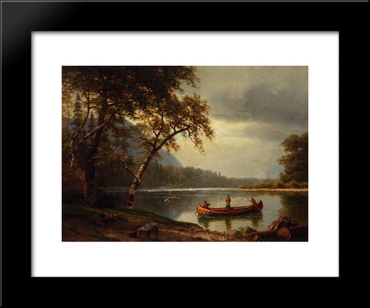 Salmon Fishing On The Cascapediac River 20x24 Black Modern Wood Framed Art Print Poster by Bierstadt, Albert