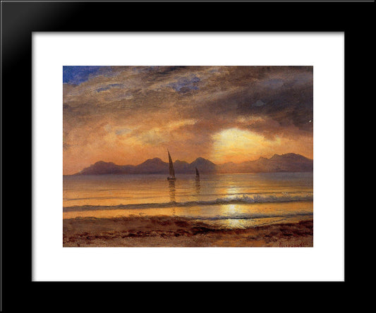 Sunset Over A Mountain Lake 20x24 Black Modern Wood Framed Art Print Poster by Bierstadt, Albert