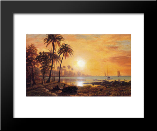 Tropical Landscape With Fishing Boats In Bay 20x24 Black Modern Wood Framed Art Print Poster by Bierstadt, Albert