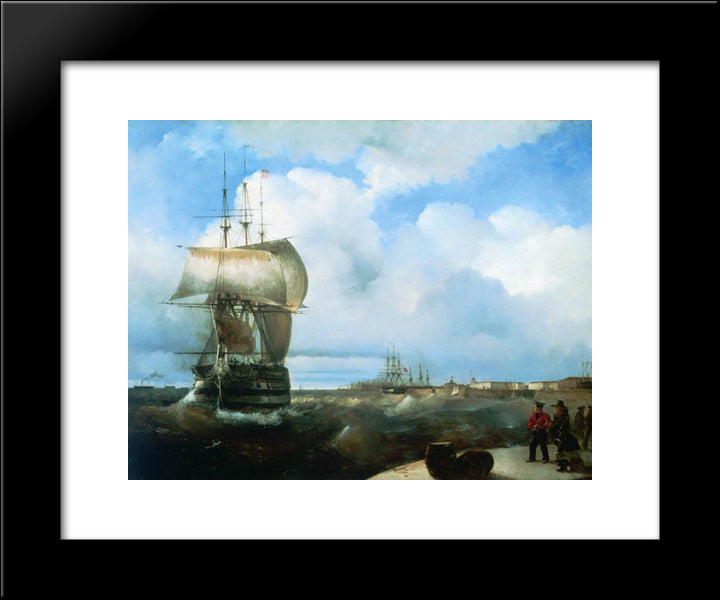 The Great Roads At Kronstadt 20x24 Black Modern Wood Framed Art Print Poster by Aivazovsky, Ivan