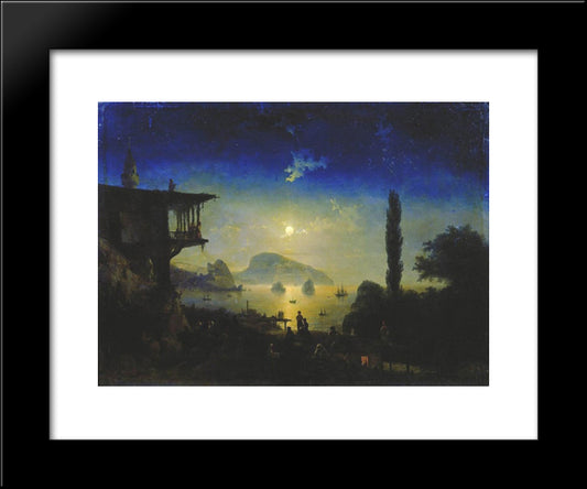 Moonlit Night On The Crimea. Gurzuf 20x24 Black Modern Wood Framed Art Print Poster by Aivazovsky, Ivan