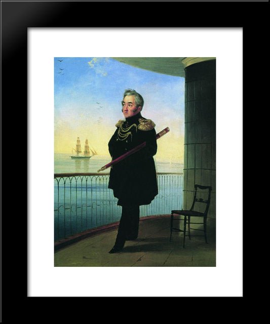 Portrait Of Vice Admiral M.P. Lazarev 20x24 Black Modern Wood Framed Art Print Poster by Aivazovsky, Ivan