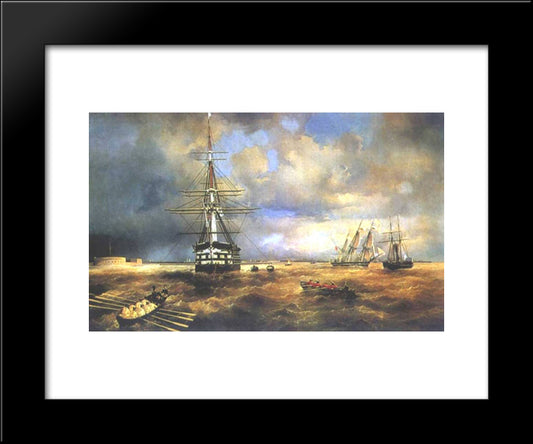 The Roads At Kronstadt 20x24 Black Modern Wood Framed Art Print Poster by Aivazovsky, Ivan