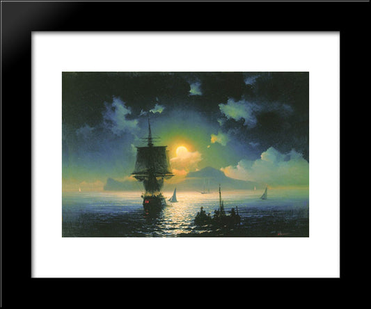 Lunar Night On Capri 20x24 Black Modern Wood Framed Art Print Poster by Aivazovsky, Ivan