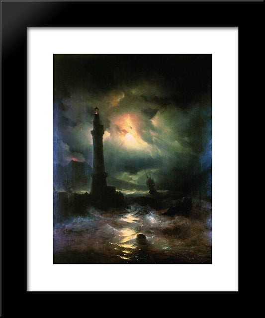 Neapolitan Lighthouse 20x24 Black Modern Wood Framed Art Print Poster by Aivazovsky, Ivan
