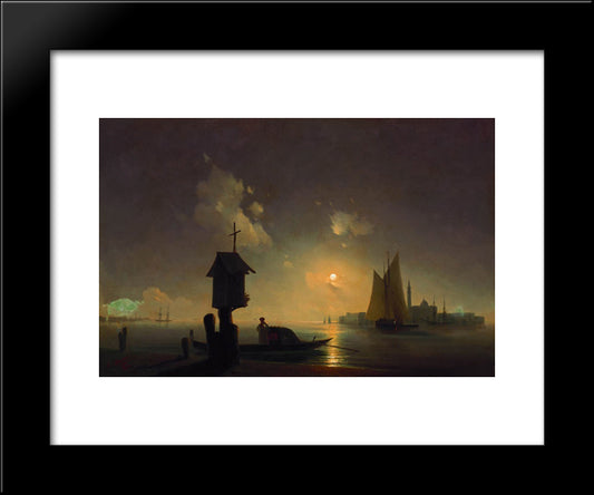 Sea View With Chapel 20x24 Black Modern Wood Framed Art Print Poster by Aivazovsky, Ivan