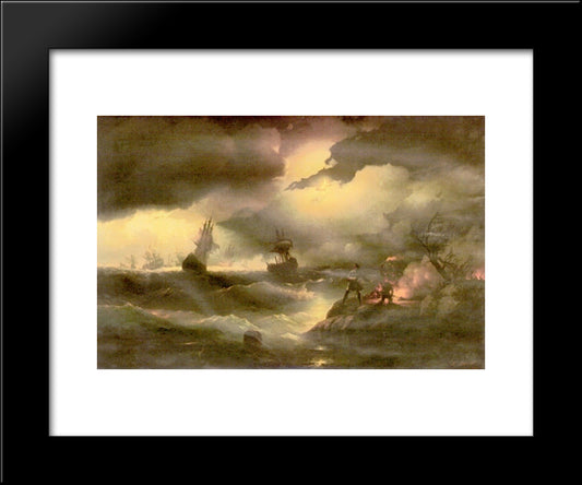 Peter The First To Light Out A Watch Fire 20x24 Black Modern Wood Framed Art Print Poster by Aivazovsky, Ivan