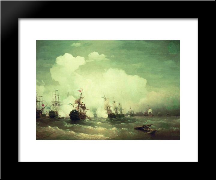 Sea Battle At Revel 20x24 Black Modern Wood Framed Art Print Poster by Aivazovsky, Ivan