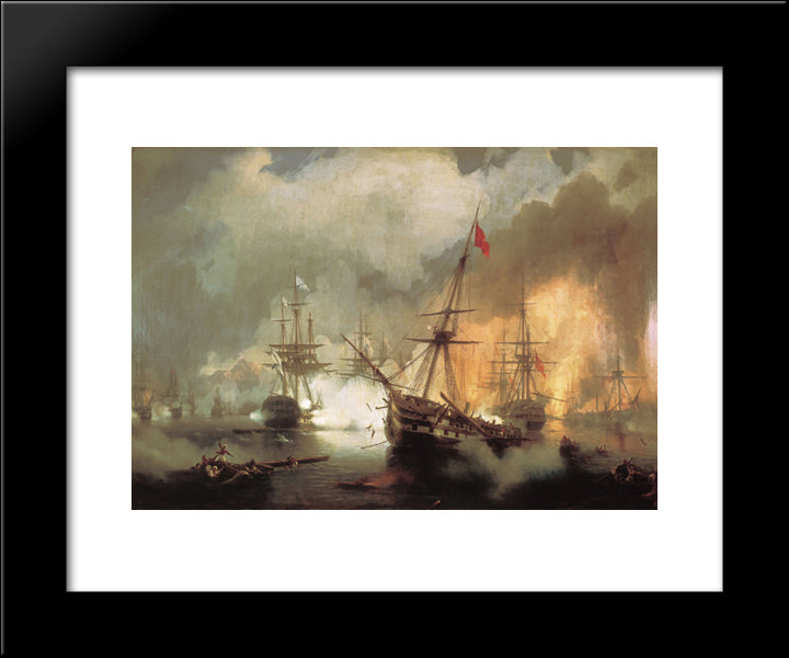 The Battle Of Navarino 20x24 Black Modern Wood Framed Art Print Poster by Aivazovsky, Ivan