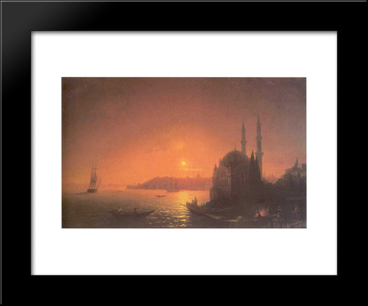 View Of Constantinople By Moonlight 20x24 Black Modern Wood Framed Art Print Poster by Aivazovsky, Ivan