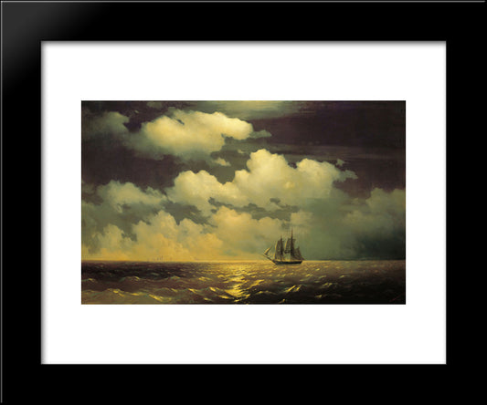 Meeting Of The Brig Mercury With The Russian Squadron After The Defeat Of Two Turkish Battleships 20x24 Black Modern Wood Framed Art Print Poster by Aivazovsky, Ivan