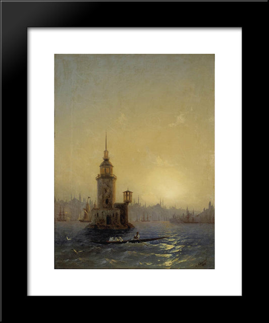 View Of Leandrovsk Tower In Constantinople 20x24 Black Modern Wood Framed Art Print Poster by Aivazovsky, Ivan