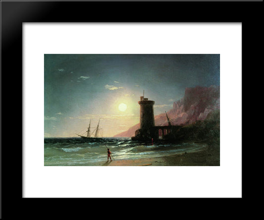 Seascape With Moon 20x24 Black Modern Wood Framed Art Print Poster by Aivazovsky, Ivan
