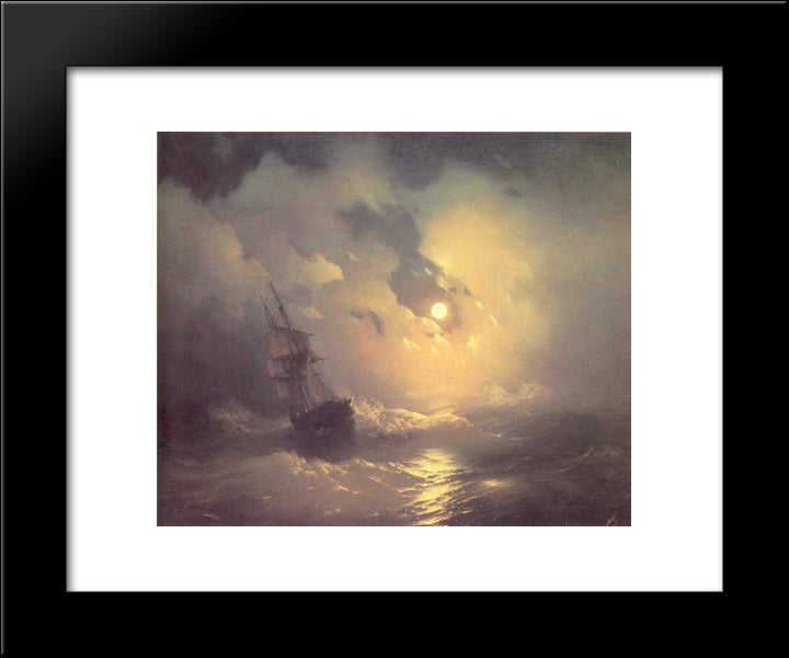 Tempest On The Sea At Nidht 20x24 Black Modern Wood Framed Art Print Poster by Aivazovsky, Ivan