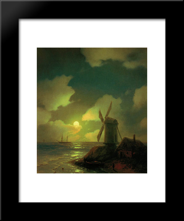 Windmill On The Sea Coast 20x24 Black Modern Wood Framed Art Print Poster by Aivazovsky, Ivan