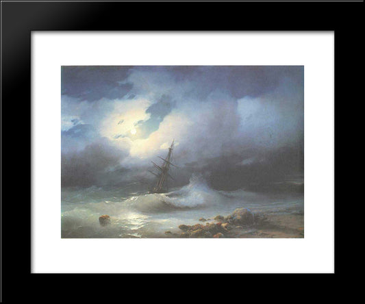 Rough Sea At Night 20x24 Black Modern Wood Framed Art Print Poster by Aivazovsky, Ivan