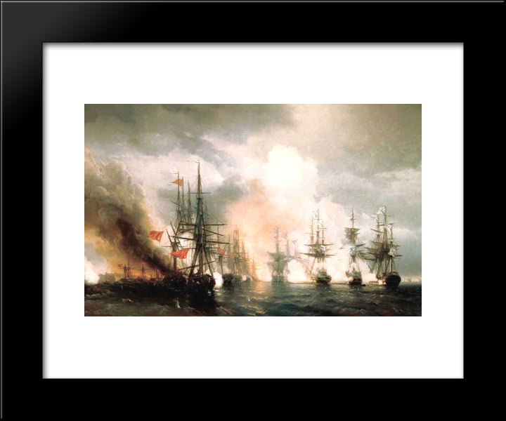 Russian-Turkish Sea Battle Of Sinop On 18Th November 1853 20x24 Black Modern Wood Framed Art Print Poster by Aivazovsky, Ivan