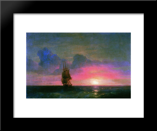 Sunset. A Lone Sailboat 20x24 Black Modern Wood Framed Art Print Poster by Aivazovsky, Ivan